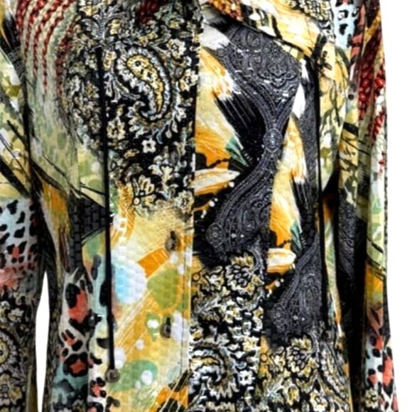 IC Collection Womens Button Up Top Jacket Abstract Print Art Shiny Retro Size M - Picture 2 of 7